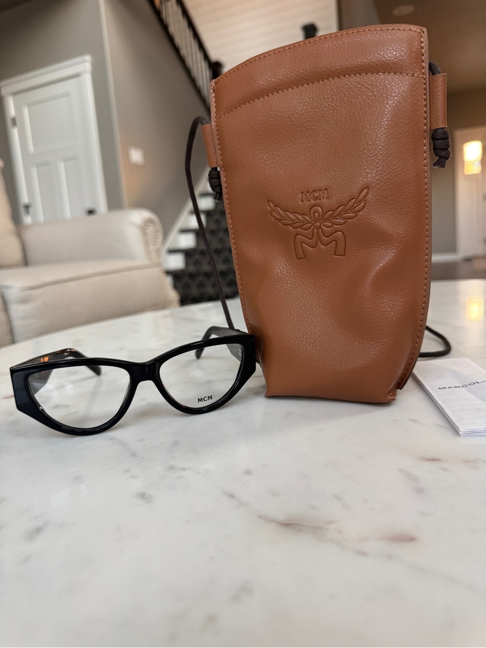 NWOT MCM MW5004 001 Shiny Black Cat Eye Eyeglass Frames w/ Pouch & Cloth
